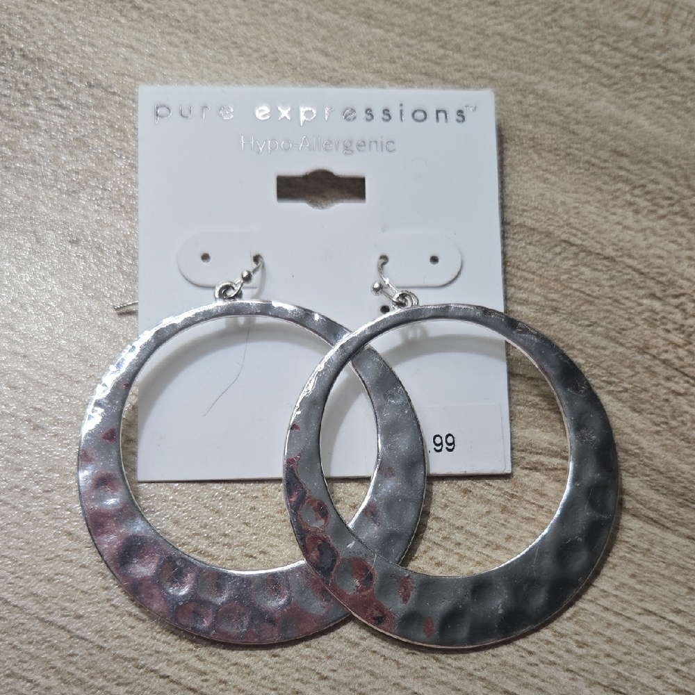 Vintage Y2k Pure Expressions Silver Tone Hammered Medium Hoop Earrings💫 NWT